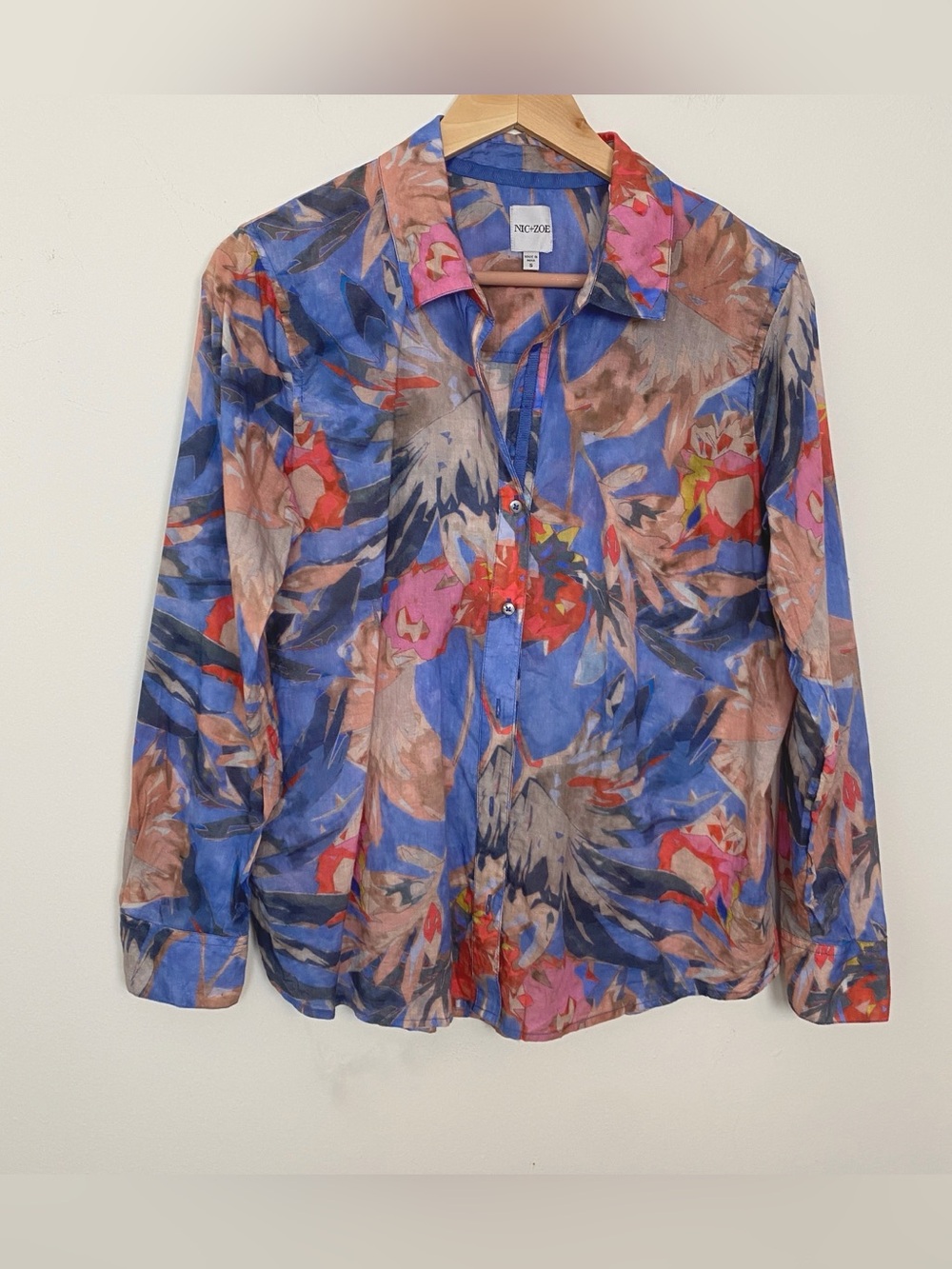 Nic+Zoe Dreamscape Printed Crinkle Shirt‎ Sz S - Picture 3 of 10